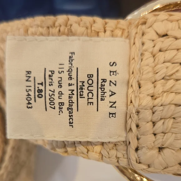 Sezane Raffia Woven Belt with Gold Buckle, EUC, Sz80, French Sophistication - Picture 3 of 4